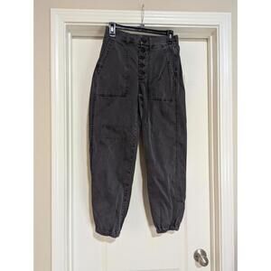 Madewell Women's Black/Gray Size 25 100% Cotton Button Up Joggers Canvas Pants